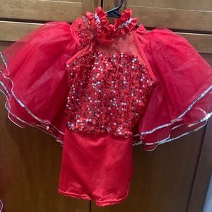 girls red and silver dance costume